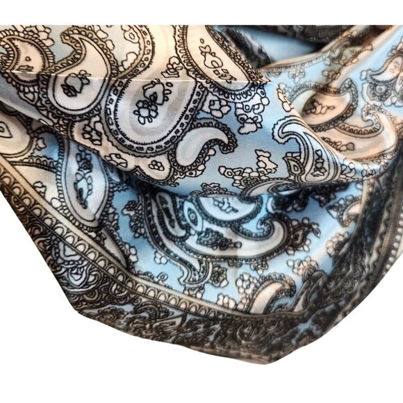 Lt Blue Black White Silver Paisley Satin Scarf Western Wild Rage Boho Chic 23" - Picture 5 of 11